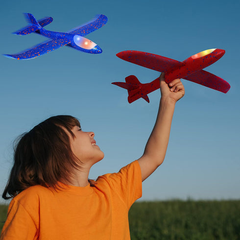 CUKU 4 Pack LED Light Airplane Toys - 17.5" Large Throwing Foam Plane, Outdoor Flying Toys for Kids