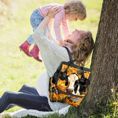 Hsnar Backpack Cow Sunflowers Waterproof Diaper Bag Large Capacity Baby Bag with Stroller Straps, Multi-Pocket Diaper