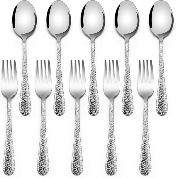 E-far Toddler Forks and Spoons Set, 10-Piece Stainless Steel Safe Silverware for Self Feeding, Dishwasher Safe