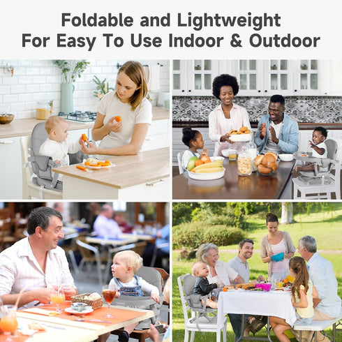 YOLEO Baby High Chair Booster Seat for Dining Table, Foldable High Chairs with Adjustable Heights, Travel Booster Seat