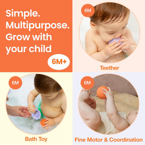 6 2 Set b is for Ball Food Grade Silicone Sensory Baby & Toddler Ball | teether | squirty Bath Toy | Stacking Toy |