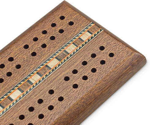 Sterling Games Wooden Cribbage - 12 inch Double Track Cribbage Board with Rich Italian Inlaid for 2 Players