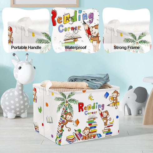 Clastyle Reading Corner School Classroom Book Basket, 36L Large Monkey Book Tree Shelf for Kid Room, Collapsible Storage