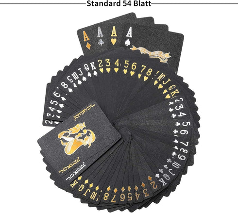 MageJoy 10 Pack Playing Cards - Black Gold HD Waterproof Plastic Standard Quality Poker Cards Games for Party Family