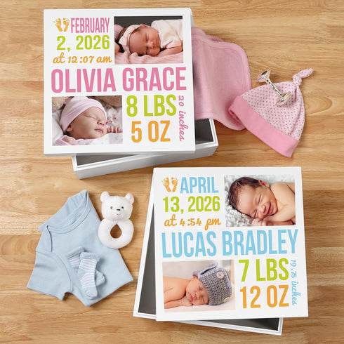 12" 6" Let's Make Memories Personalized Photo Keepsake Box for New Baby - Memento Storage - Memories Box - Nursery