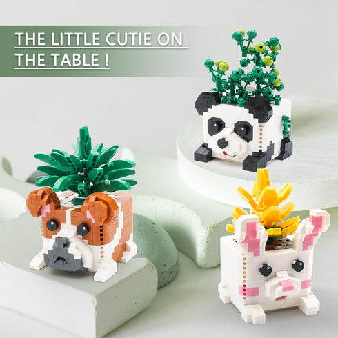 Succulent Flowers Building Blocks Set for Adults, Botanical Collection of Animal Bonsai Kits, Creative Presents for