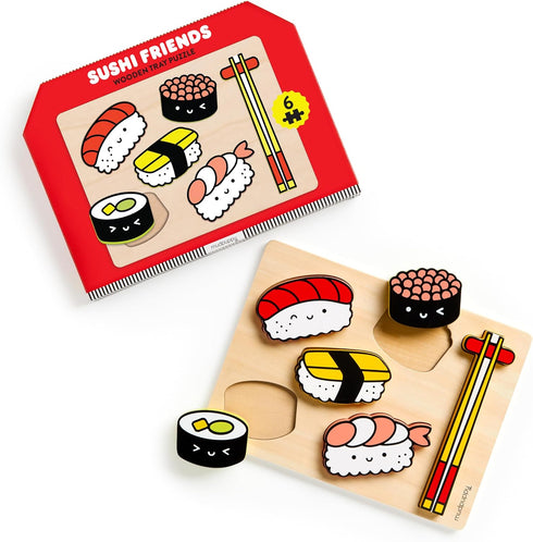 Mudpuppy Sushi Friends: Wooden Tray Puzzle with 6 Sushi Shaped Pieces
