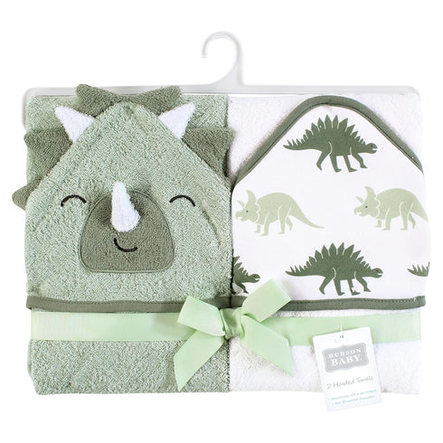 Hudson Baby Infant Boy Cotton Animal Face Hooded Towel, Neutral Dino World, One Size
