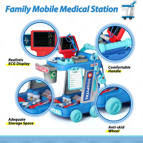 Liberry Doctor Kit for Kids Aged 3-5, Pretend Playset with Cart, Costume, and Stethoscope for Role Play
