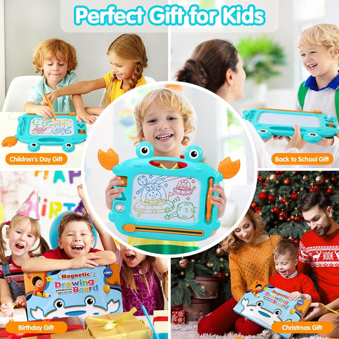 Toddler Toys 2-3, Crab Magnetic Drawing Board for 1 Year Old, Mess-free Educational Learning Toys for 2 Year Olds