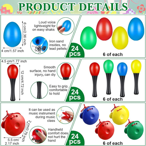 120 Pcs Musical Instruments Learning Toy - Includes Egg Shakers, Sand Hammers, Maracas, Clappers, and More