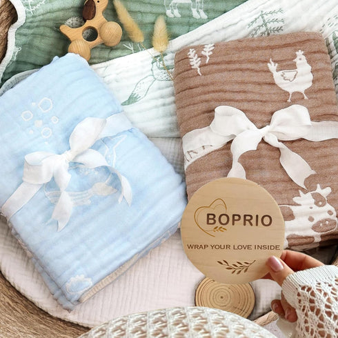70% 30% 43 43 Inch BOPRIO Muslin Baby Blankets for Baby Infant Toddler, Cotton and Rayon with Animal Design Super Soft