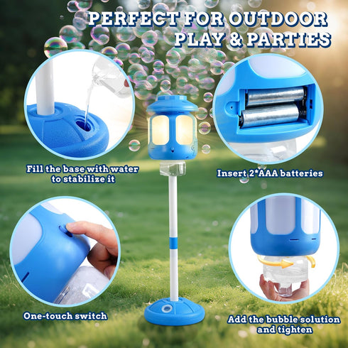 SANGQAOFU Summer Bubble Machine for Kids Bubble Blower Maker with Lights and Music Automatic Bubble Stand Machine
