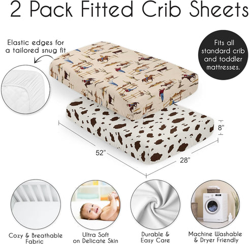 2-Piece Set Country, Sweet Jojo Designs Baby Crib Sheets (Western Cowboy) for Boys, Infant Nursery, Toddler Room