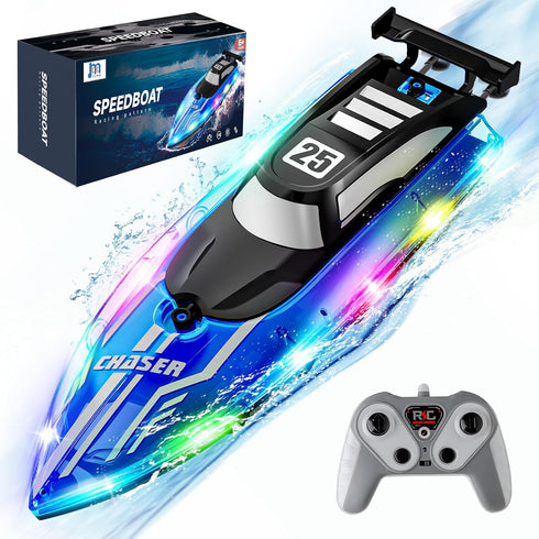 JOI MEW RC Boat for Kids with LED Lights, 2.4Ghz Remote Control