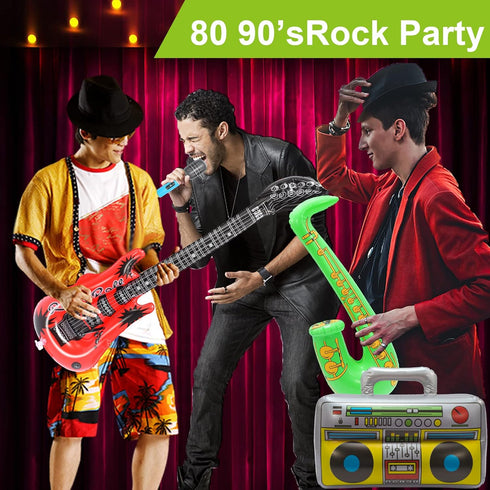 Inflatable Rock Star Toy Set - 8 Pack Inflatable Instruments Party Props for 80's 90's Party Decorations