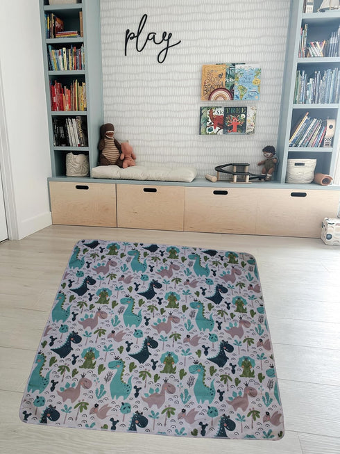 Baby Splat Floor Mat for Under High Chair, Washable Waterproof Portable Anti-Slip Mat 51 x 51 inches (Green Dinosaur) by Serian