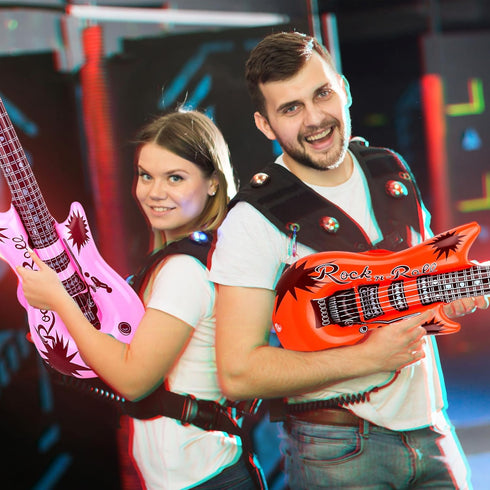 28 Pack Inflatable Guitar - Bulk Inflatable Fake Party Guitar Prop for 80s 90s Themed Birthday Party Favor