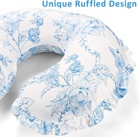 DILIMI Fitted Crib Sheets and Nursing Pillow Cover for Baby Boys and Girls, Blue Floral