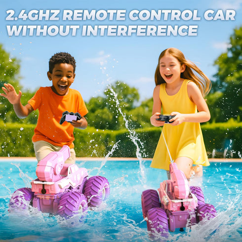 1:16 2.4GHz 4WD BEZGAR Amphibious Remote Control Car for Girls - Pink Monster Truck Toys RC Boats Waterproof Tank