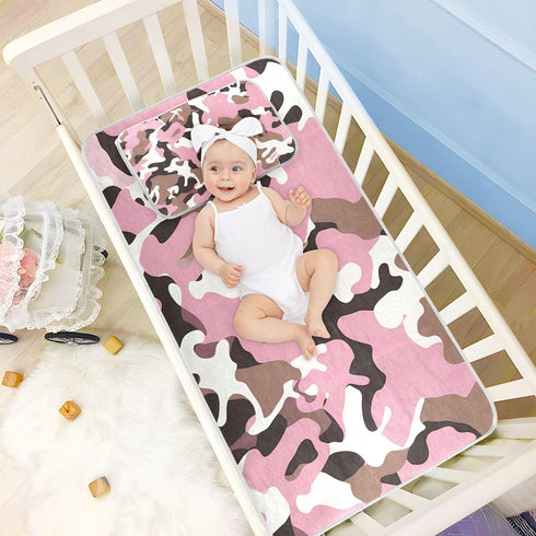SyXIOP 28" 52" Camouflage Brown Peach Cooling Baby Bed Mattress x Breathable Crib Mattress pad for Baby&Toddler