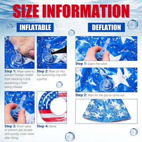 Zhanmai Patriotic Inflatable Pool Float Tube - USA Flag Design Water Swimming Ring for Kids, 36 Inch (2 Pieces)