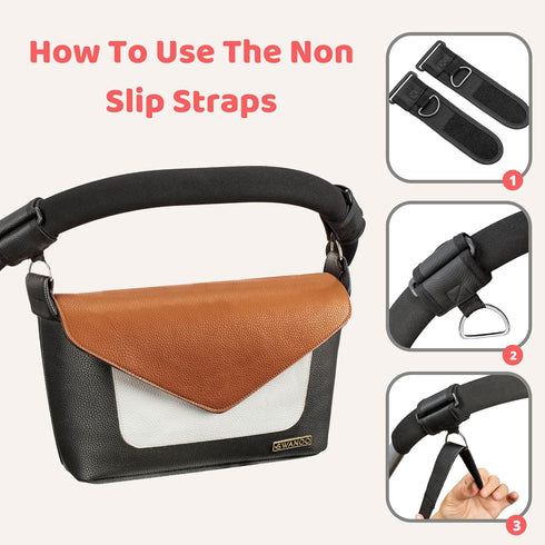 Universal Fit Non-Slip Stroller Caddy Organizer with Brown Cover