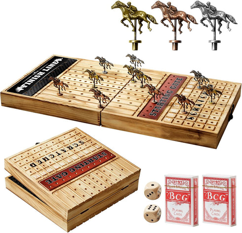 Horse Racing Board Game with 11 Luxury Metal Horses, Horse Race Board
