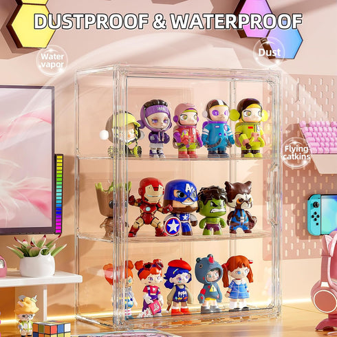 3 2 Pack Tiers Clear Display Case for Figures Collectibles Wall Mounted Hobby Figurine Display Case, Display Box