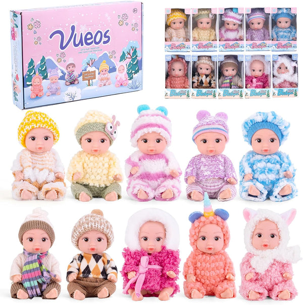 Vueos 10pcs Set 4 Inch Reborn Baby Dolls - Open Eyes Realistic Baby