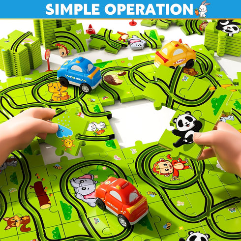 Beby Buty 64PCS Set 3-5 4-6, 3 4 5 3 4 5 6 Puzzle Race Track Car for Kids Boys, Floor Puzzle Tracks Car Toys for Boys