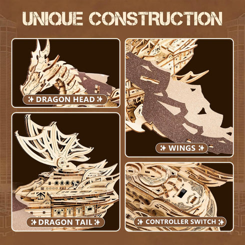 UPLIKE 3D 352pcs Wooden Puzzles for Adults: Dragon Ship Model Kits for Men - Brain Teaser Wooden Hobby Puzzle Toys