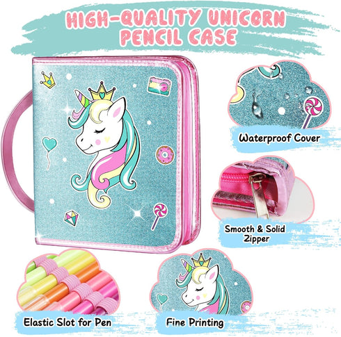 Set 4 5 6 7 8 9 10 Set 4-6-8 Unicorn Washable Markers with Glitter Pencil Case, Art Supplies for Kids Ages Years Old