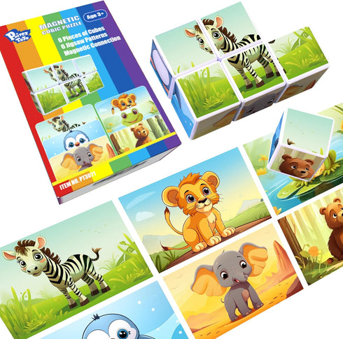 3D Magnetic Cubic Jigsaw Puzzle Toys for Toddlers - Large Building Blocks Cubes 1.65 Inches for Kids 3-5
