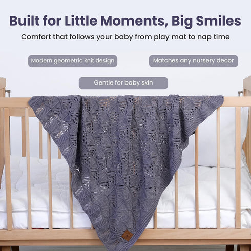 30x40 Inches Hypoallergenic Baby Blanket - Grey Blue, Oeko-TEX Certified, Thermal-Regulating, Silky Soft Knit Neutral