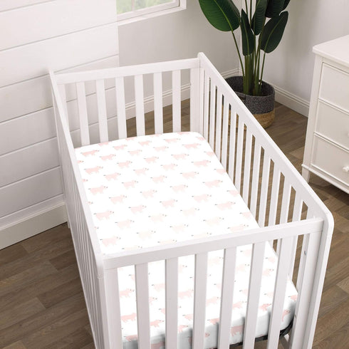 NoJo Soft Mini Crib Sheet - Pink & White Piggy Design