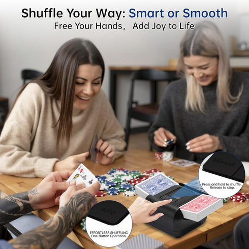 2 Automatic Card Shuffler Deck, USB-C Rechargeable, Quiet & Fast, Auto/Manual, Portable Casino Grade Electric Card