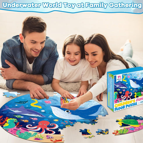 Jumbo 22.8 inch Floor Puzzle for Kids Under The Sea, 71Pcs Ocean Theme Educational Toys for 4-6 Years
