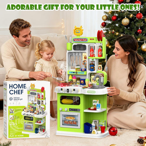 Playset, 36.22'' 1-3 Set 3 4 5 DRAMATION Kids Kitchen Play Kitchen for Toddlers with Steam, Sound & Light, Cooking