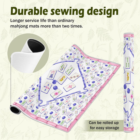 VIIJJUE 31.5 31.5 Chinoiserie Mahjong Mat x In, Grandmillennial Blue and Pink Mahjong Mat for Table, Non-Slip Noise