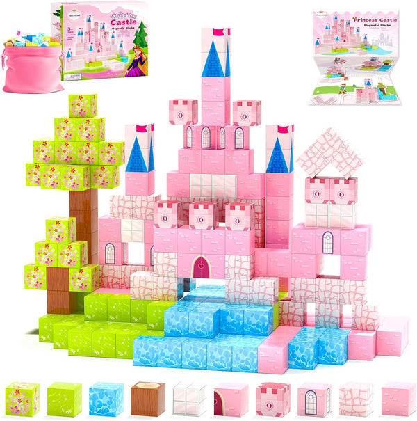Hiwawind Updated Magnetic Blocks-Princess Castle, Creative Magnetic Building Blocks Toddler Toys, Birthday