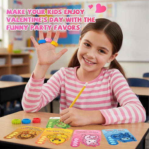 Gocozer 30Pack Valentines Day Gifts Cards for Kids School with Fidget Toys Sensory Rings, Fidget Ring Sensory
