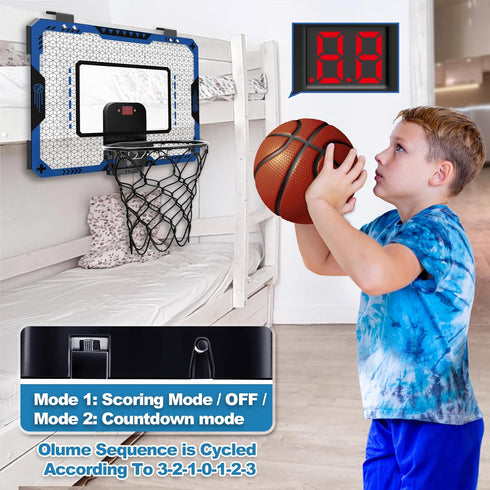 Indoor Basketball Hoop for Kids Age 5-10 - Over The Door Mini Hoop with Electronic Scoreboard & 3 Balls