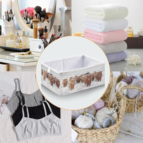 Closet linqin Scottish Highland Cow Print Rectangle Storage Basket, Foldable Open Storage Bins Baby Nursery Organizing