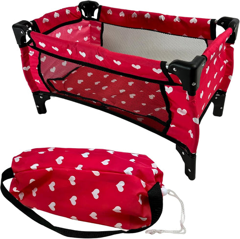 Doll Fold n' Store Pack N' Play - Cute Hearts Design Doll Play Yard