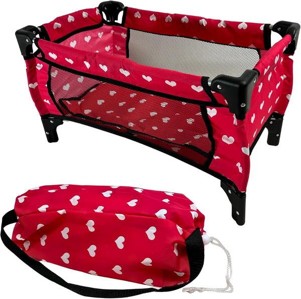 Doll Fold n' Store Pack N' Play - Cute Hearts Design Doll Play Yard
