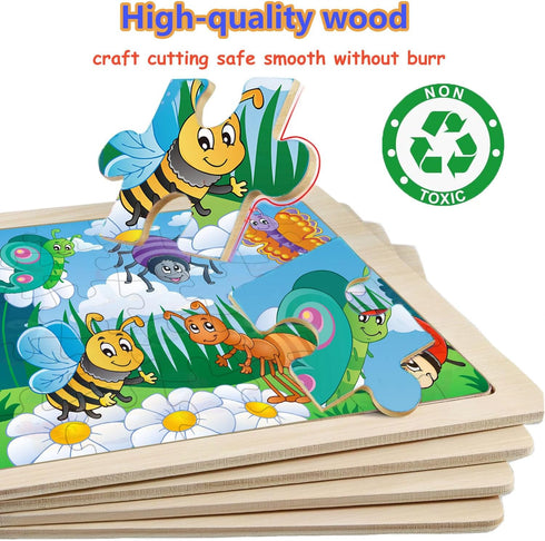 Wooden Puzzles for Kids Ages 4-6, 6 Packs 30 PCs Jigsaw Puzzles for Learning Educational Toys for Boys and Girls