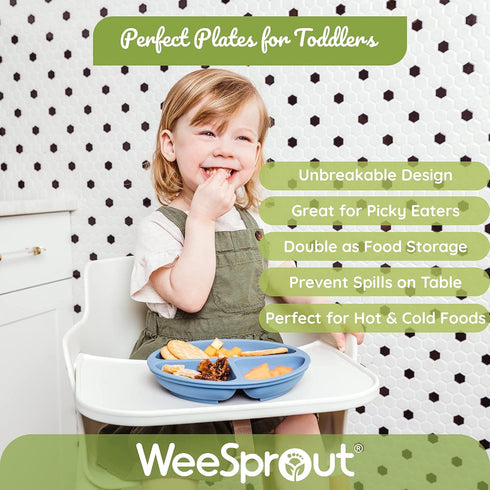 WeeSprout Silicone Plates with Lids for Babies & Toddlers, 3 Pack, Dishwasher & Microwave Safe