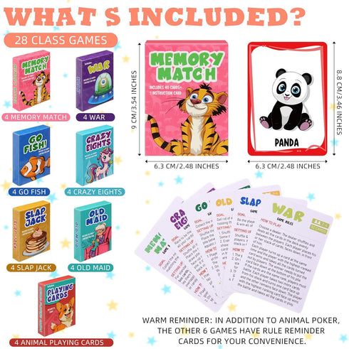 28 Pack Set Zubebe Kids Card Games Gifts Bulk Classic Playing Card Game for Kids Includes Go Fish, Old Maid, Crazy