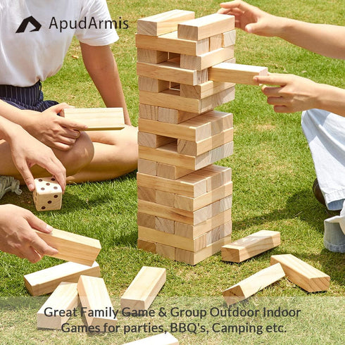 ApudArmis Giant Tumble Tower, 54 PCS Pine Wooden Stacking Timber Game with 1 Dice Set